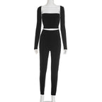 Stitching Color-contrasting Stripe Long Sleeve Top Slim Trousers Suit