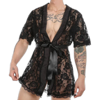 Masculine Lace Thong + Bathrobe Set