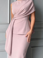 Solid Color Sleeveless Round Neck Top & Hip-Wrap Skirt Set