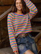 Rainbow-striped Knitted Vintage Crewneck Sweater