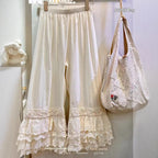 Fairystyle Fourlayer Lace Layered Design Highwaisted Loosefit Casual Pajama Pants
