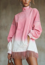 Loose Pocket Tassel Long-Sleeve Suede Dress