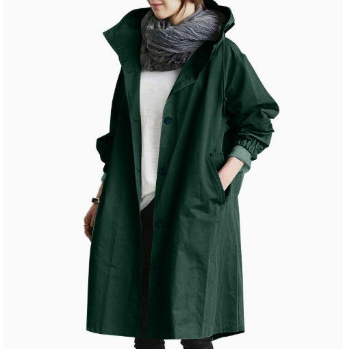 Women Windbreaker Jacket Casual Loose Button Pockets Hooded Quick Dry Windproof Waterproof Clothes For Outdoor Hiking Camping