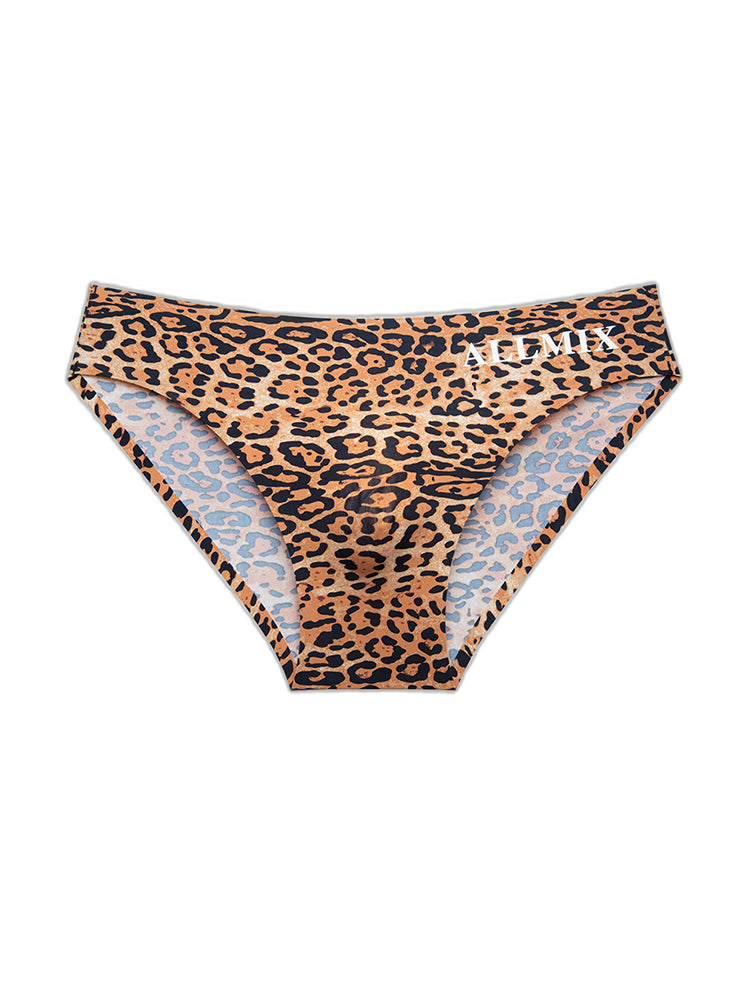 3 Pack ALLMIX Men's 3D Pouch Sexy Leopard Print Ice Silk Briefs