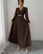 Women's Solid-color Casual Chic V-neck Dress
