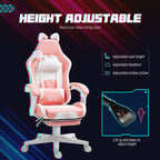 HOMCOM Cat Ear and Paw Reclining Office Chair, with Footrest - Pink/White