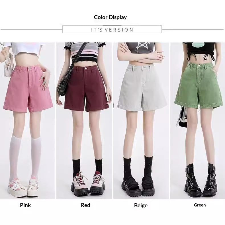 Women's Denim Shorts Fashion Retro Summer High-waisted Slim Wide-leg Pants