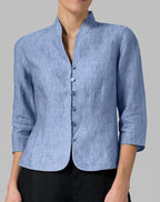 Slim Three-quarter Sleeve Button Jacket INS Fashion V-neck Stand Collar Outwear Tops Solid Color Clothing For Women