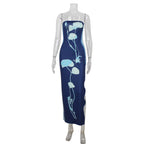 Women's Fashionable Printed Bodycon Slit Slip Dress
