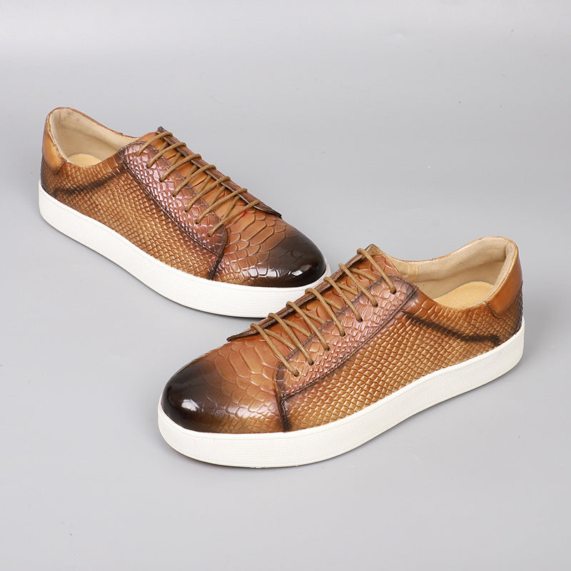 Lace-up Embossed Flat Casual Leather Shoes For Men