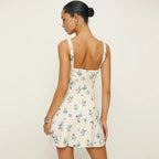 Square Neck Open Back Fresh And Sweet Printed Suspender Dress