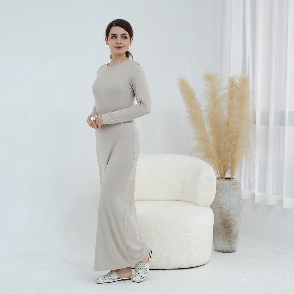 Plus-size Stretchy Long-sleeve Slip Dress