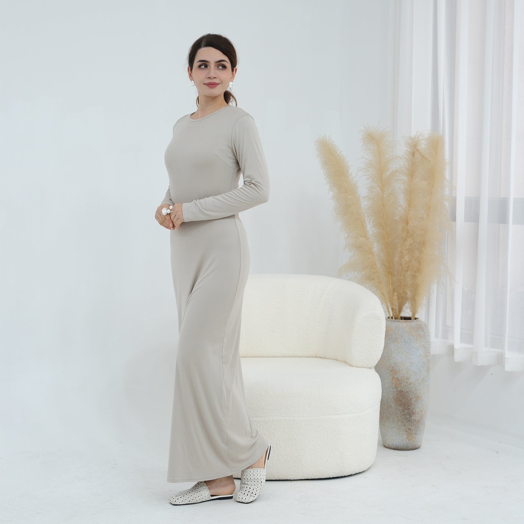 Plus-size Stretchy Long-sleeve Slip Dress