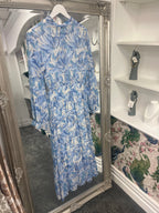 Blue Maxi Floral Long Sleeve Dress |One Size Dress 8–14