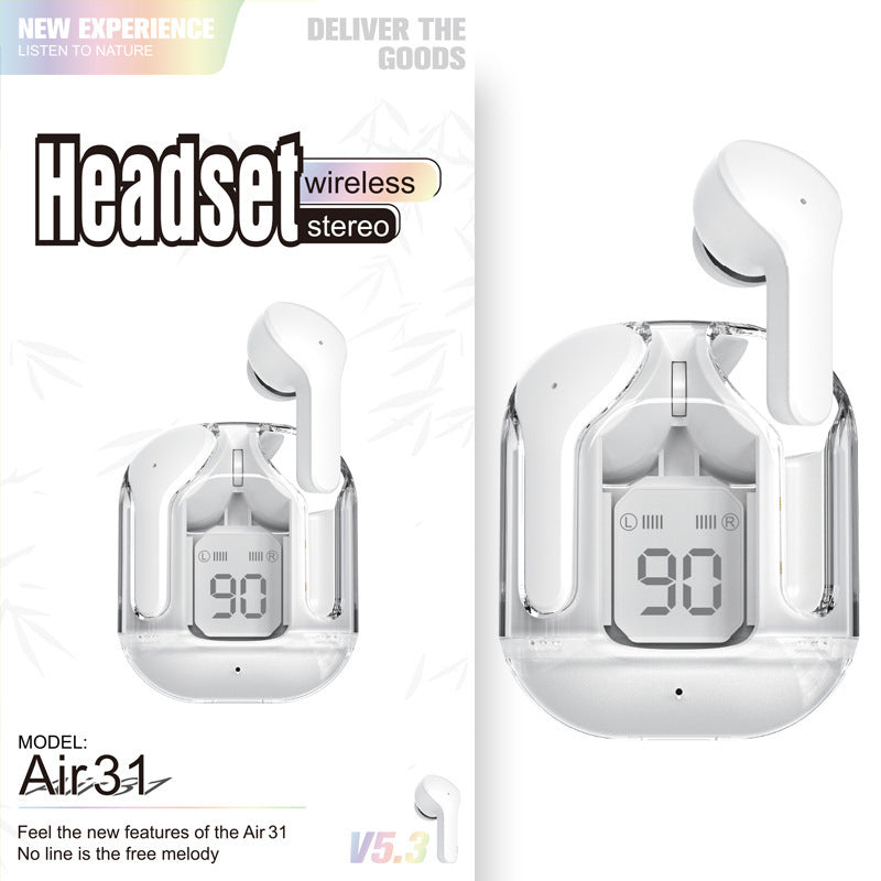 Premium Mini Transparent Wireless Earbuds - Bluetooth 5.3 ENC Noise Cancelling Headphones with Digital Display