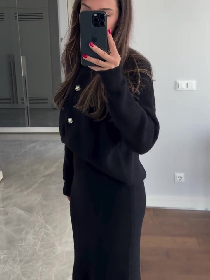Women's 2-Piece Cardigan & Maxi Skirt Suit Set - Elegant Co-ord Outfit