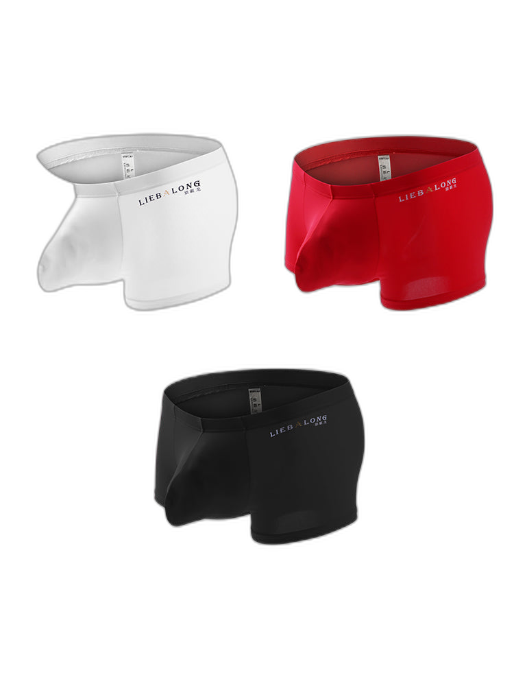 3 Pack Men's Breathable Ice Silk Double-Layered Big Pouch Sexy Boxer Briefs