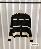 Fashion Striped Button Knitted Cardigan V-neck Women