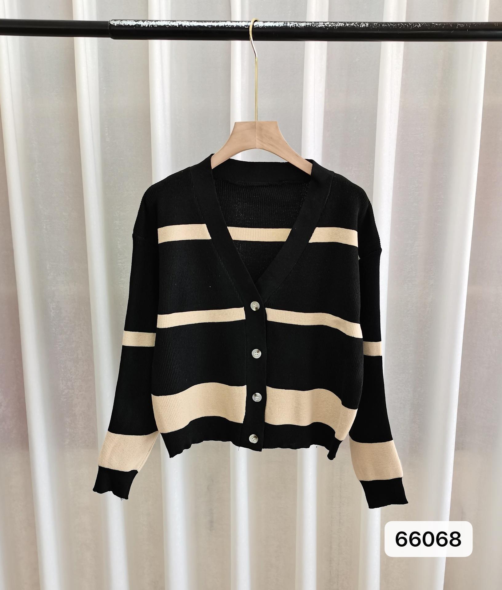 Fashion Striped Button Knitted Cardigan V-neck Women