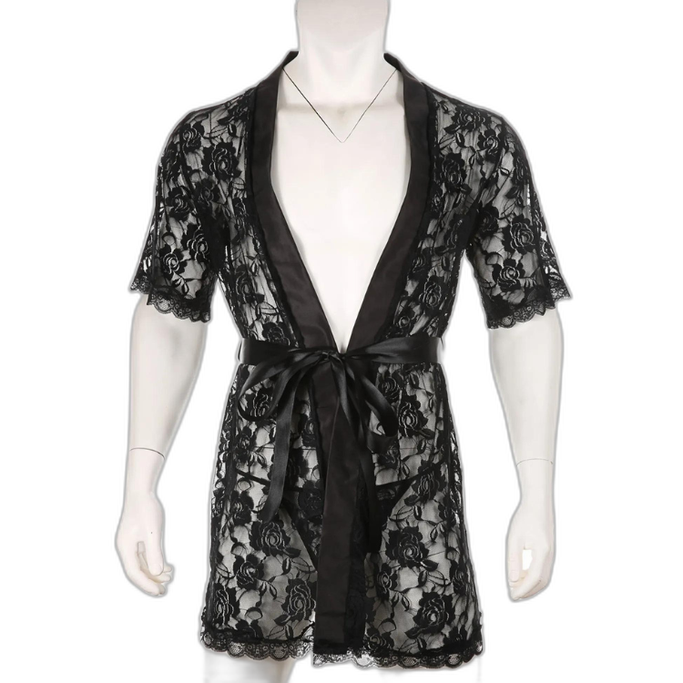 Genderqueer Transparent Lace Bathrobe & Thong Set