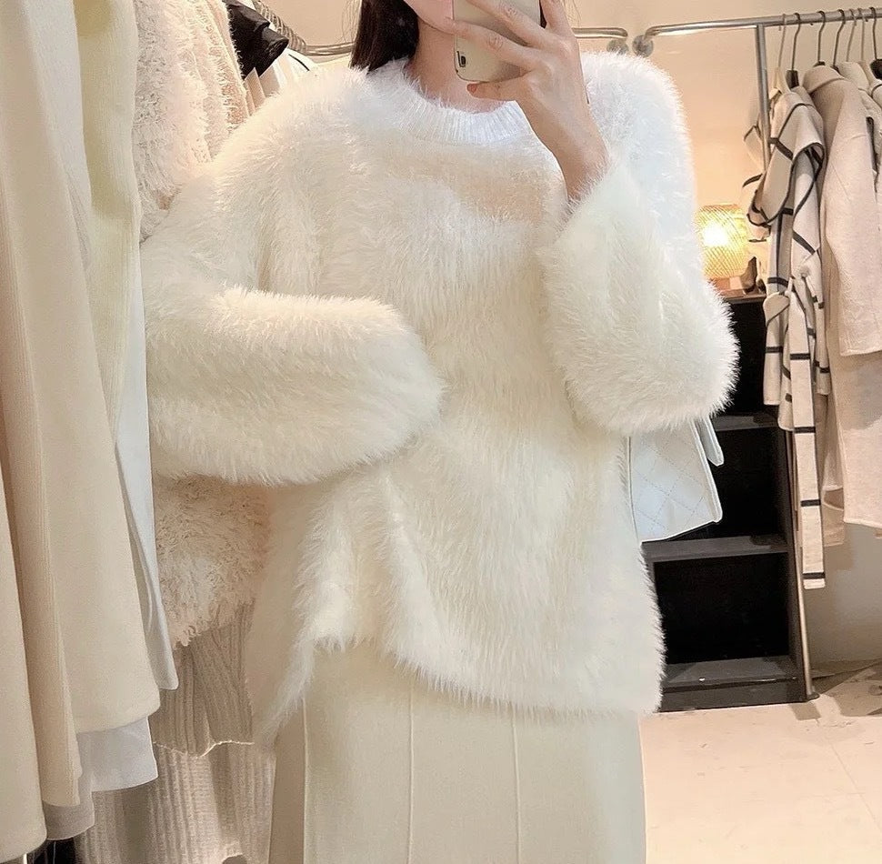 Women's Thickened Solid-Color Versatile Crew-Neck Sweater