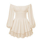 Fashion Solid Color Off-neck Pleated Ruffled Stitching Long Sleeve Casual Jumpsuit