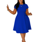 Arrival Casual A-Line Midi Dress With Round Neck And Pockets Slim Fit