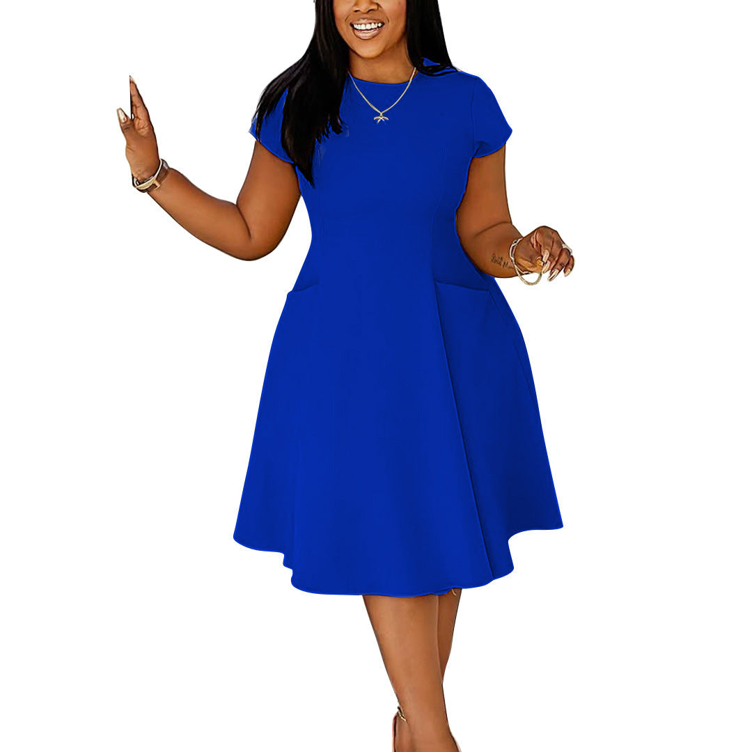 Arrival Casual A-Line Midi Dress With Round Neck And Pockets Slim Fit