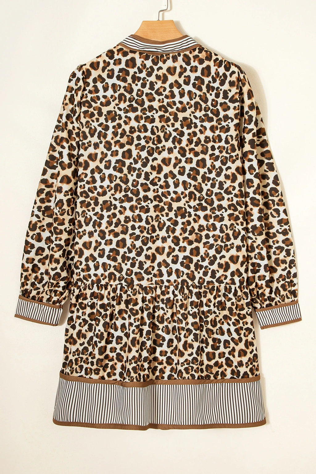 Women's Casual Loose V-neck Leopard-print Long-sleeve Dress