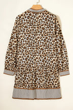 Women's Casual Loose V-neck Leopard-print Long-sleeve Dress