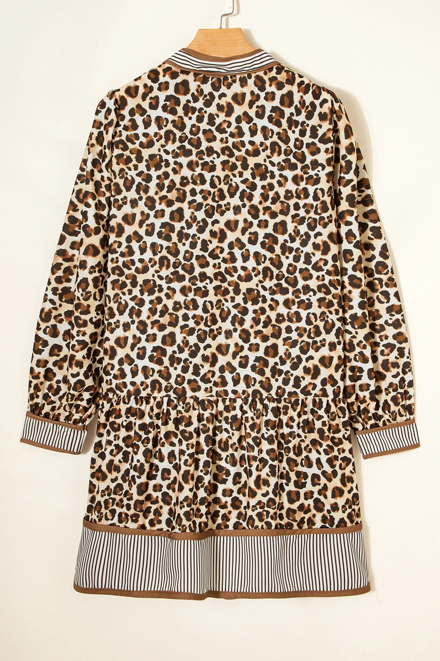 Women's Casual Loose V-neck Leopard-print Long-sleeve Dress