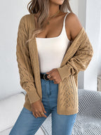 Women Casual Hollow Out Lantern Sleeve Long Sleeve Cardigan Sweater Coat