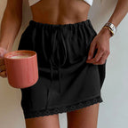 Women's Lace-trimmed Lace-up Satin Skirt