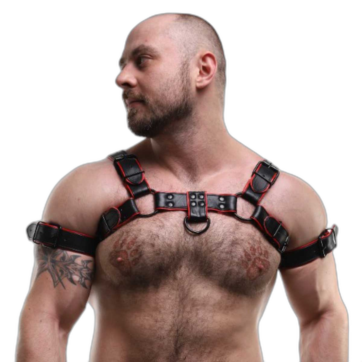 ruff GEAR Double Tone Leather Bulldog Harness Red Black