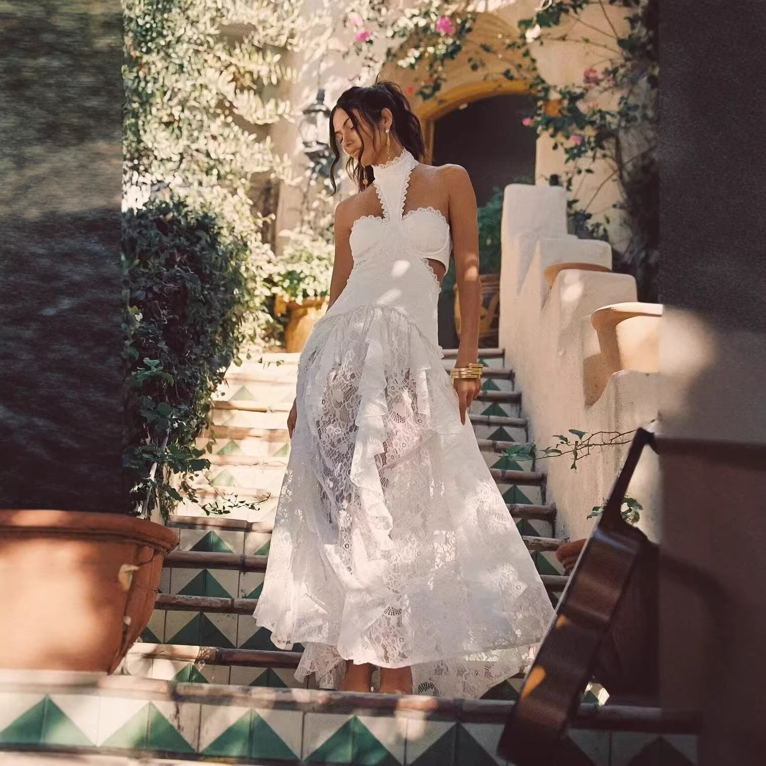 Women's Lace Slip Dress Resort-Style Long Skirt