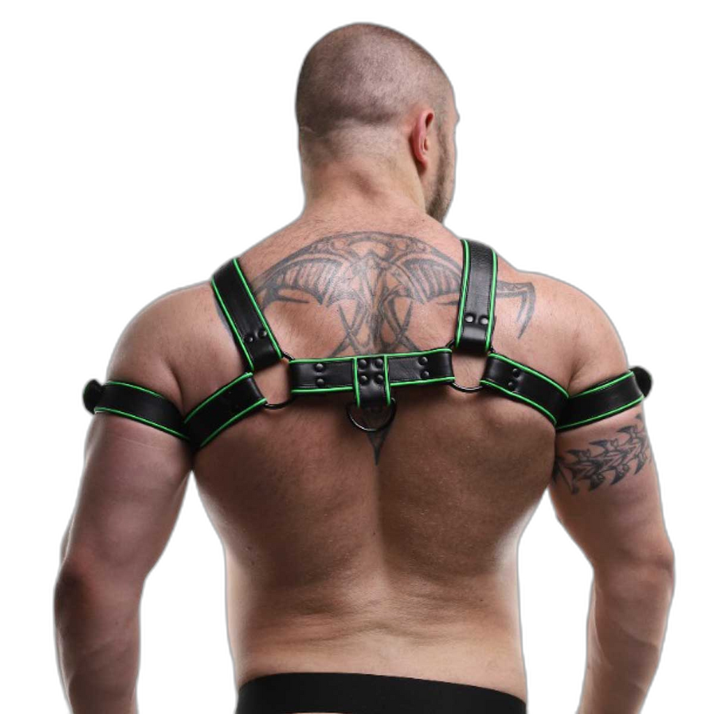 ruff GEAR Leather Bulldog Reflector Harness Black Neon Green