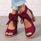 Platform Chunky High Heels Women's Sandals Bow Decoration Open Toe Block Ankle Strap Sandals For Dress Bridal Party Shoes