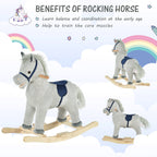 HOMCOM Kids Plush Rocking Horse w/ Sound Children Rocker Ride On Toy Gift 3-6 Years Grey