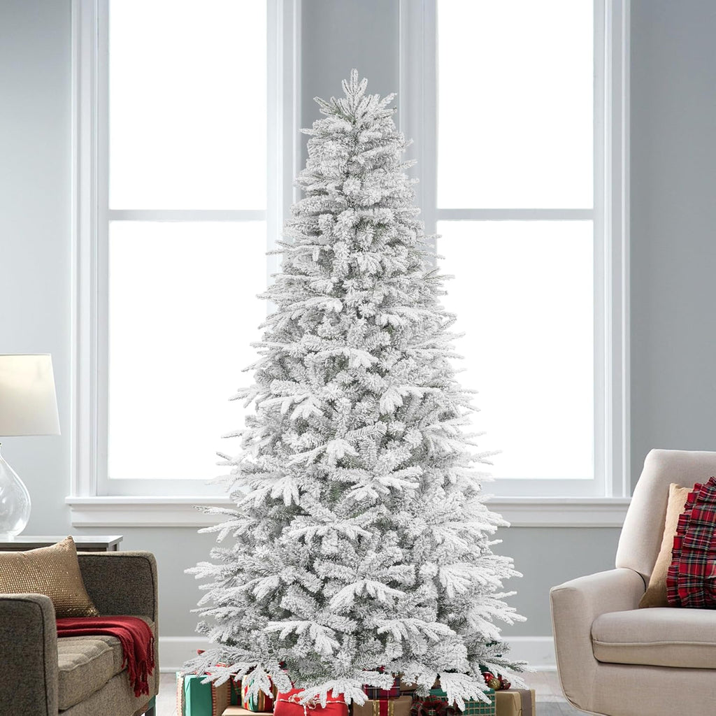 Artificial Christmas Tree 6.5ft Snow Flocked Branches Realistic Unlit Pine KI Store