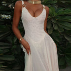 Women's Solid-Color Elegant Resort Bodycon Mesh A-Line Dress