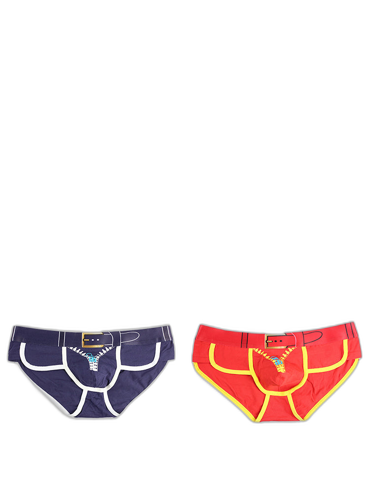 Zipper Belt Printed Cotton Pouch Briefs