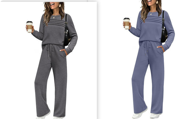 Women's Casual Elastic Waist Trousers Wide-leg Pants