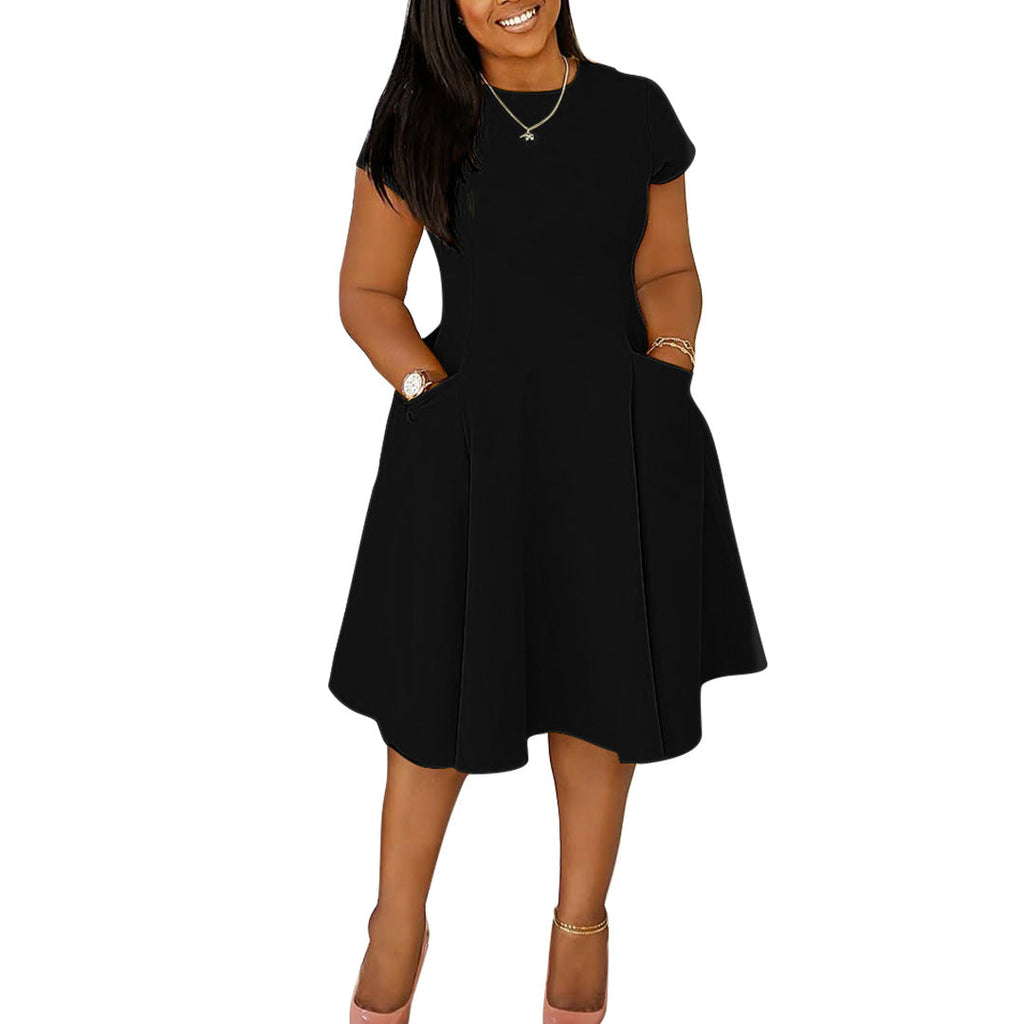 Arrival Casual A-Line Midi Dress With Round Neck And Pockets Slim Fit