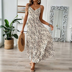 European And American Vacation Style Sling Dress Irregular Stripe Design