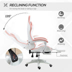 Vinsetto Computer Gaming Chair, PU Leather Desk Chair with Footrest, Swivel Task Chair with 135\'c2\'b0 Reclining Back and Lumbar Support, PC Chair for Adults, White and Pink
