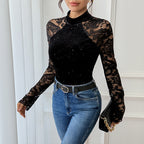 Retro-style Sexy And Elegant Half-high-neck Lace Bodysuit
