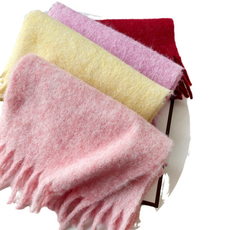 Mellard Merino Wool Korean-Style Relaxed-Feel Solid-Color Brushed Warm Scarf For Women