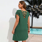 Women’s Casual Ruffle Dress with Cross Back – Loose Fit Summer Style
