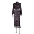 Women's Fashionable Printed Long-Sleeve Lace-Patchwork Skirt Set