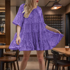 Fashionable Round-neck Loose-fit Short-sleeve Dress With Sequins